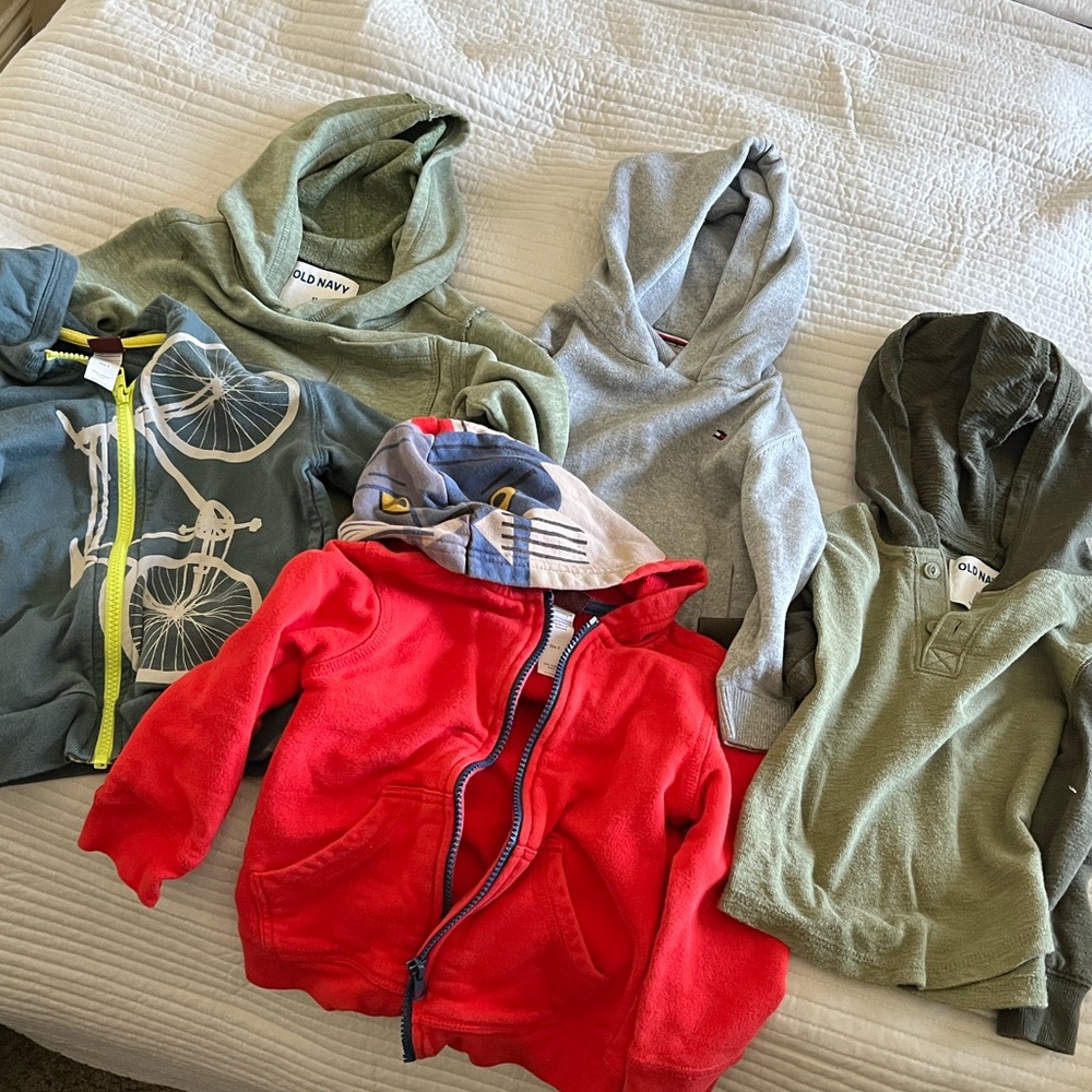 Kids Hoodie Set - Red, Green, Gray